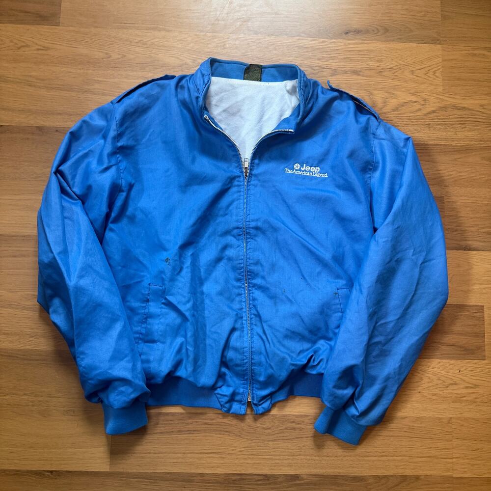 Vintage 80's Jeep The American Legend Blue Zip Up Lined Crop Bomber Jacket Sz M